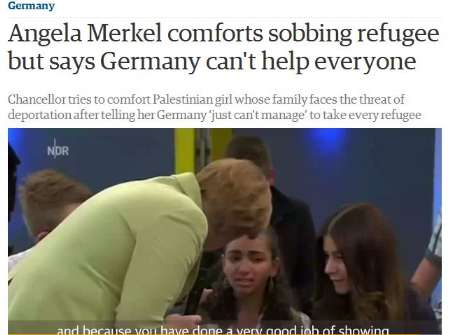 صدراعظم آلمان دختر پناهجوی فلسطینی را به گریه انداخت